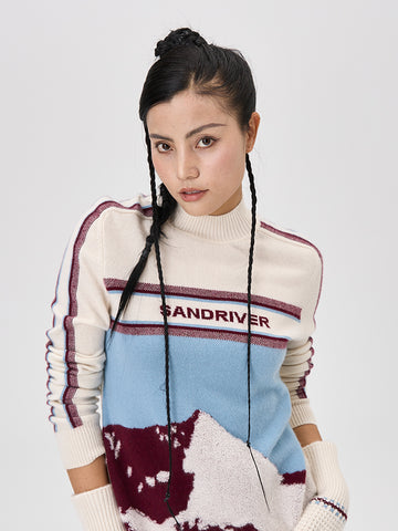 [Snow-Mountain Collection] Cashmere Round-Neck Intarsia Pullover for Women