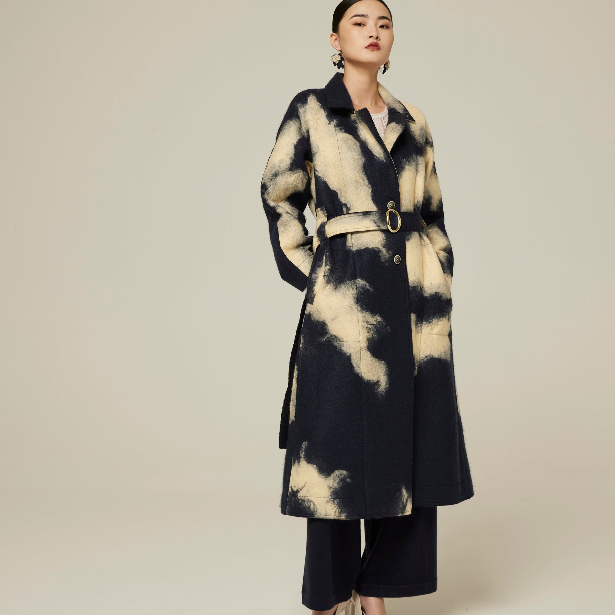 Handcrafted felt long-line coat